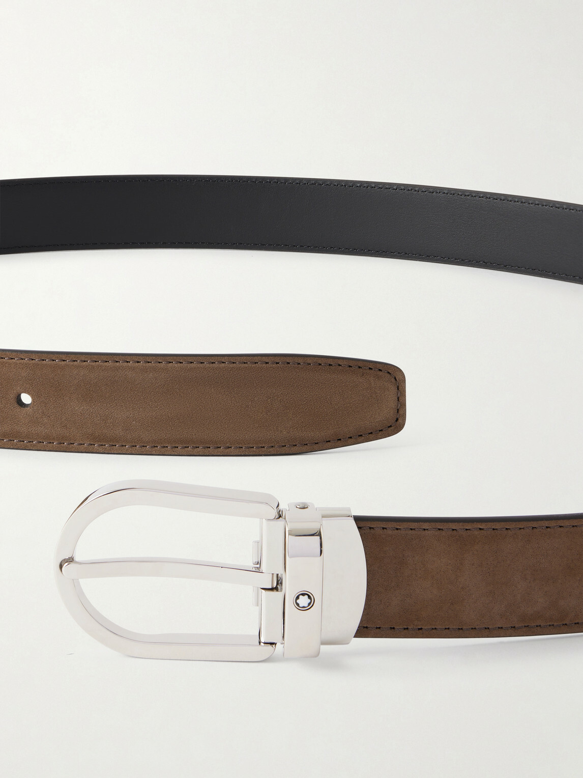 Montblanc - 3cm Horseshoe Reversible Suede and Leather Belt