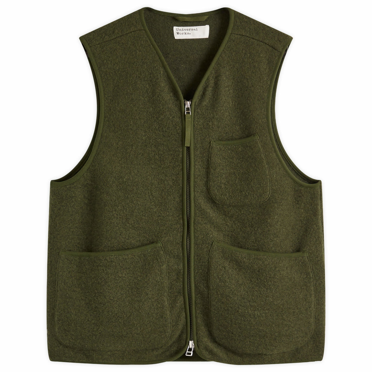 Universal Works Men's Duke Fleece Zip Gilet in Brown Check
