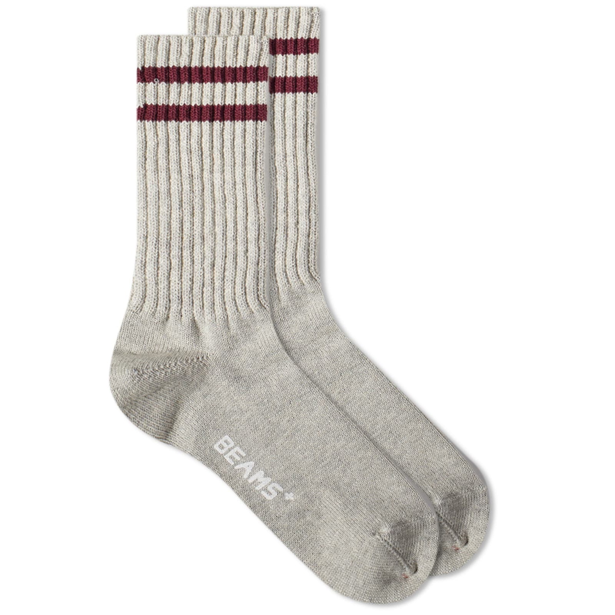 Beams Plus Men's Schoolboy Sock in Grey/Burgundy Beams Plus