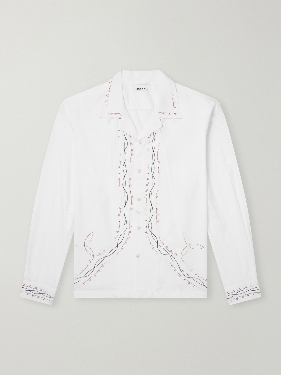 BODE - Camp-Collar Embroidered Cotton-Poplin Shirt - White