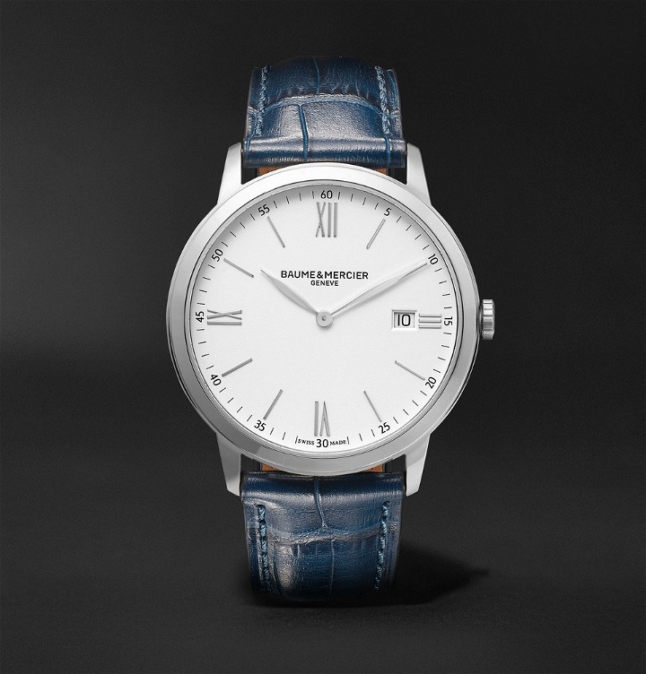 Photo: Baume & Mercier - Classima Quartz 40mm Steel and Croc-Effect Leather Watch - White