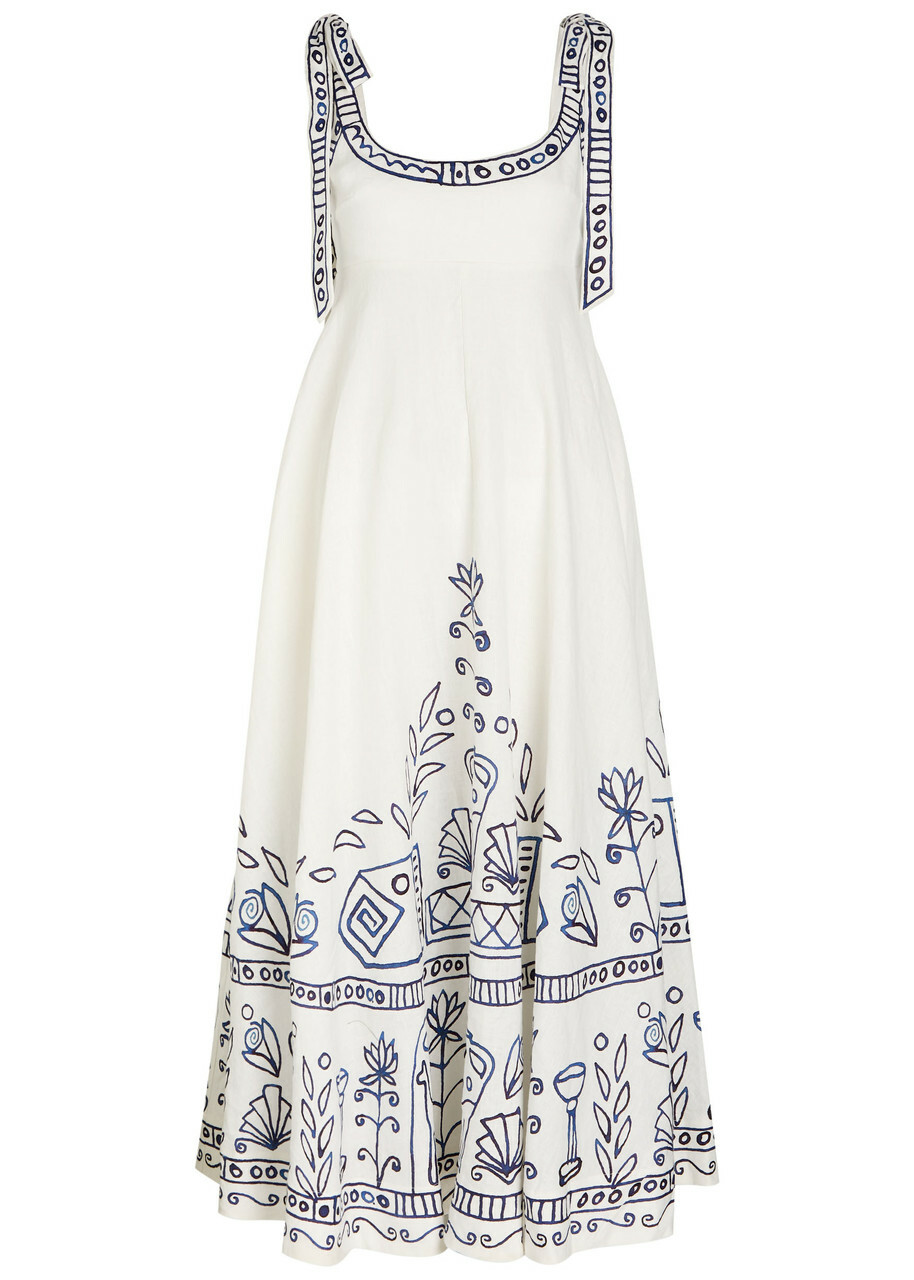 Alemais Leela Printed Linen Maxi Dress Cream