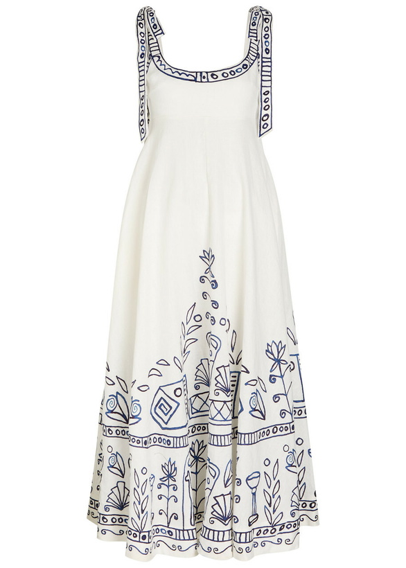 knee length dresses for ladies Alémais Orange Blossom Spliced Midi Dress in Multi main image 0