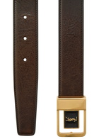 Saint Laurent Logo-engraved Grained Leather Belt Chocolate