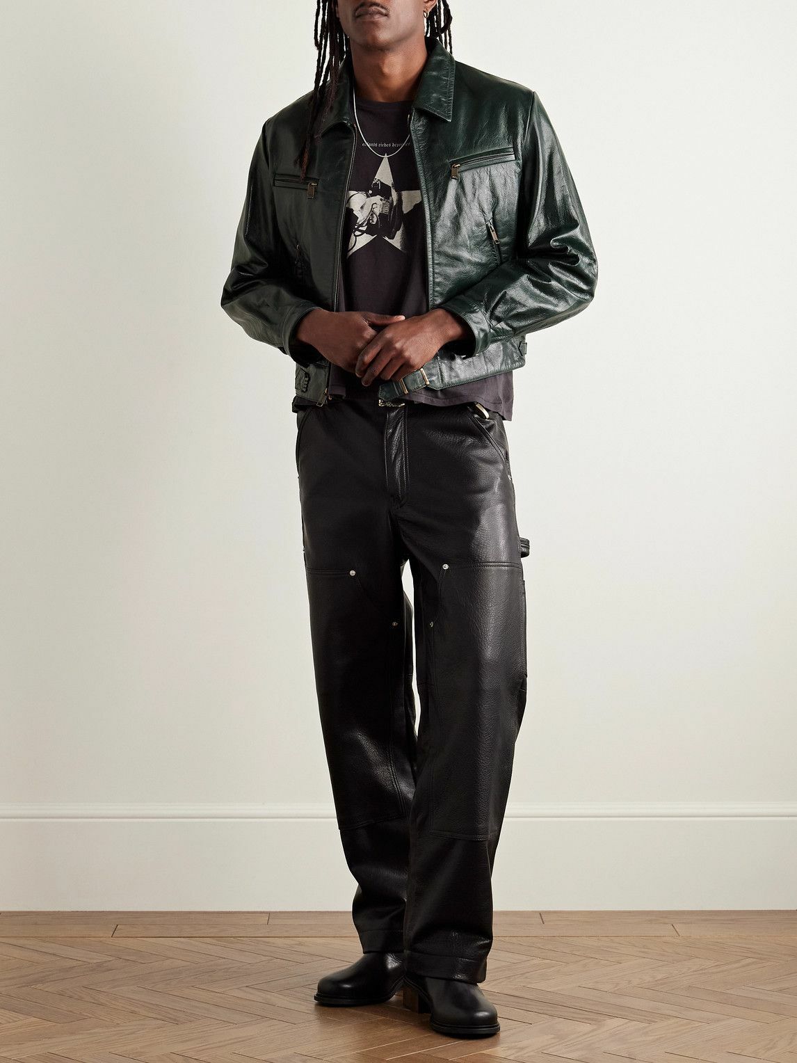Enfants Riches Déprimés - Scorpio Rising Cropped Textured-Leather Jacket - Green
