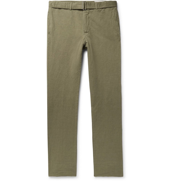 Photo: Officine Generale - Paul Garment-Dyed Cotton and Linen-Blend Trousers - Army green