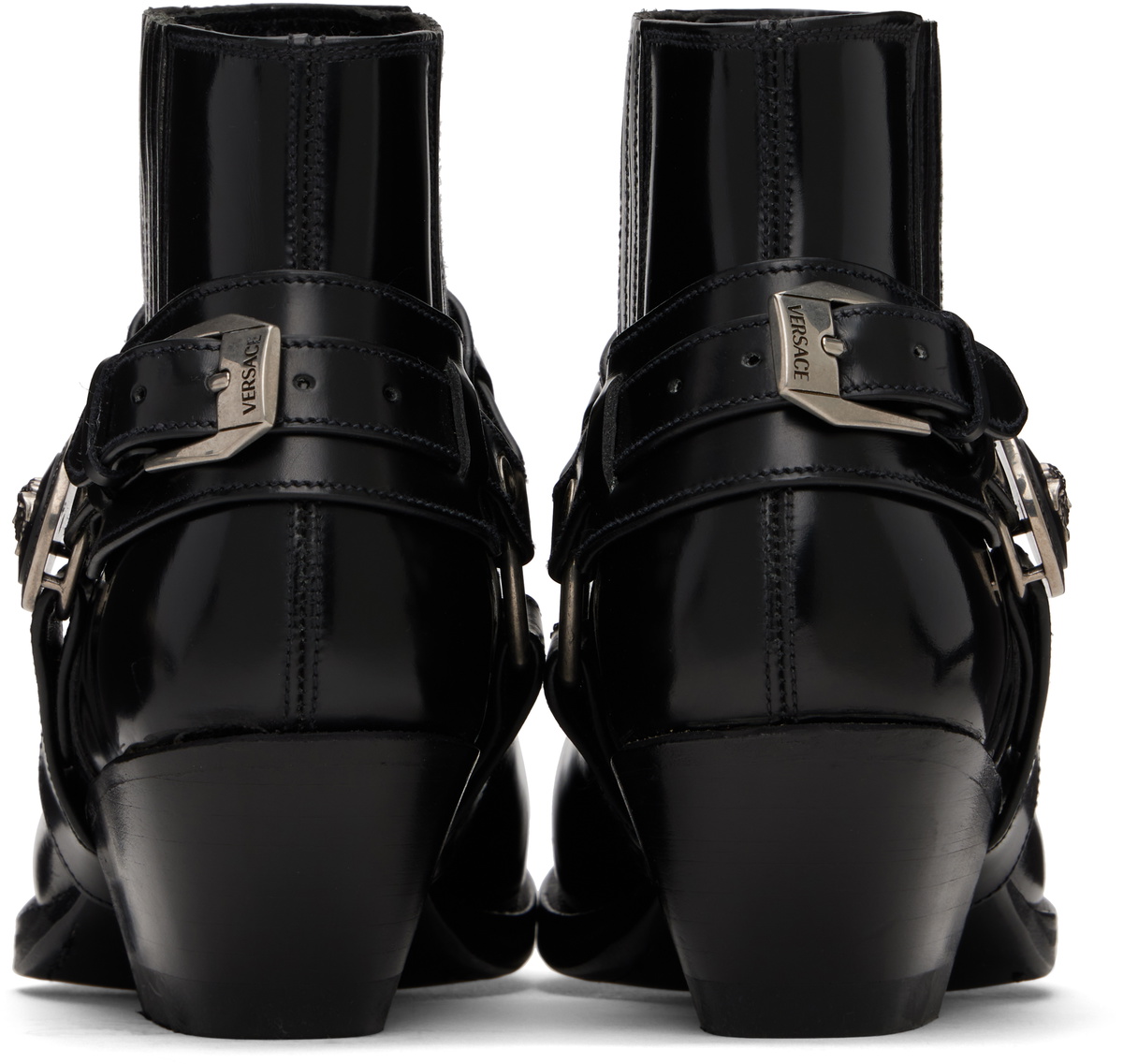 靴 VERSACE Harness design Side-gore Boots Versace Black Texano Ankle Chelsea Boots Versace
