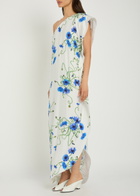 Stella Mccartney Asymmetric Floral-print Satin Maxi Dress White
