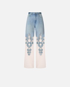 Pinko Wide Leg Jeans With Sheer Organza Light Vintage Wash