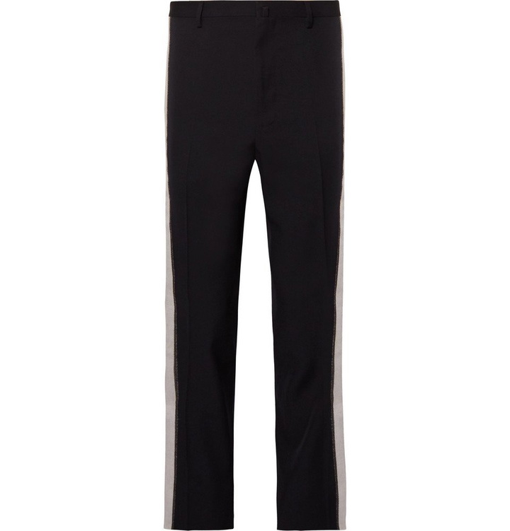 Photo: Lanvin - Slim-Fit Stripe-Trimmed Cotton-Twill Trousers - Men - Midnight blue