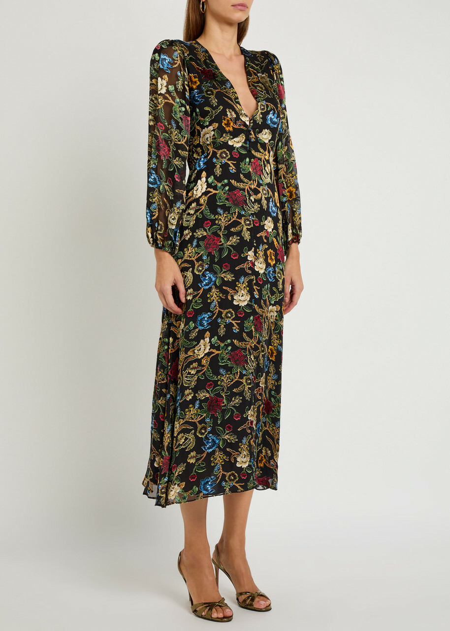 Alice + Olivia Mona Floral-devoré Chiffon Midi Dress Multicoloured
