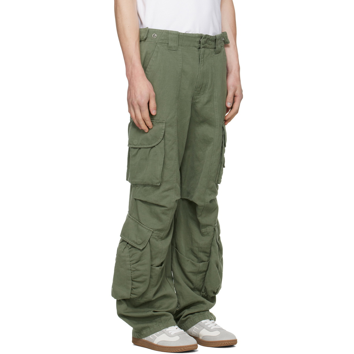 BALMAIN Khaki Cotton Linen Cargo Pants