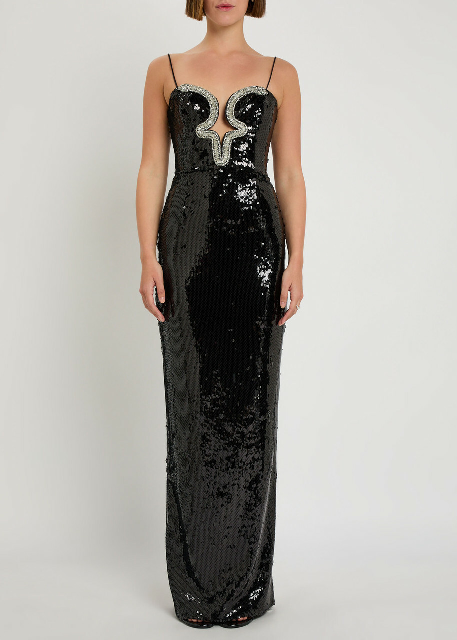 Rebecca Vallance Lyra Embellished Sequin Gown Black