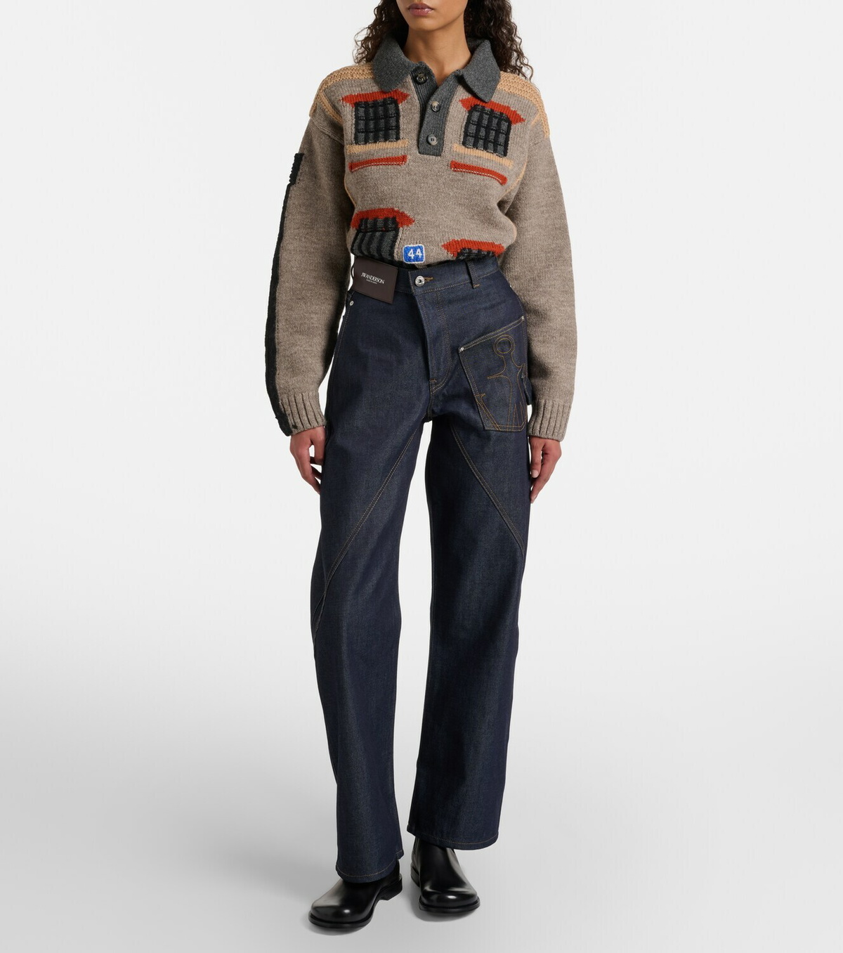 JW Anderson Embroidered high-rise straight jeans