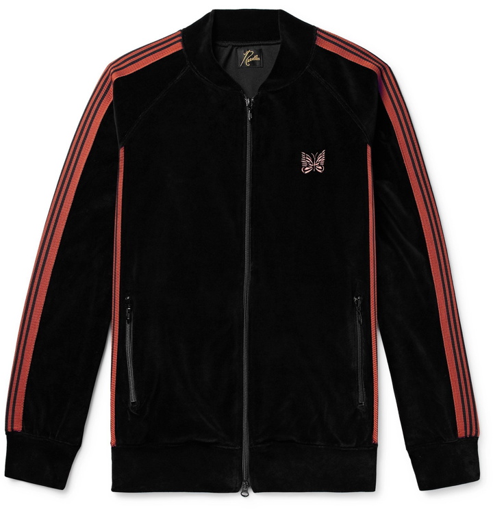 Photo: Needles - Logo-Embroidered Webbing-Trimmed Cotton-Blend Velour Track Jacket - Black