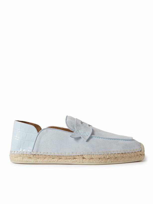Photo: Christian Louboutin - Paquepapa Collapsible-Heel Croc-Effect Leather-Trimmed Suede Espadrilles - Blue