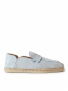 Christian Louboutin - Paquepapa Collapsible-Heel Croc-Effect Leather-Trimmed Suede Espadrilles - Blue