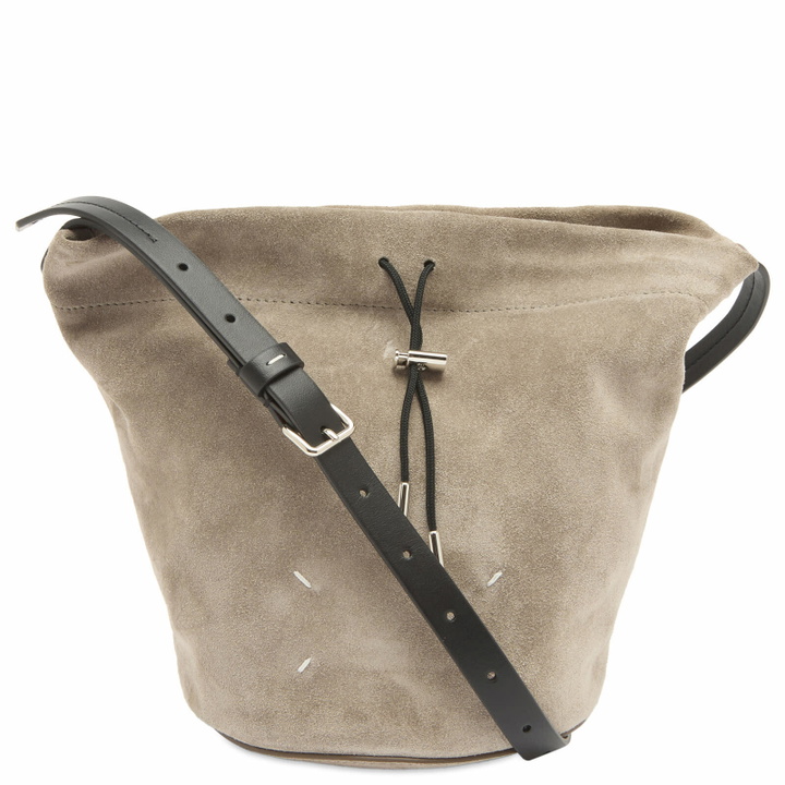 Photo: Maison Margiela Women's Suede Small Shoulder Pouch in Vison/Black/Chestnut 