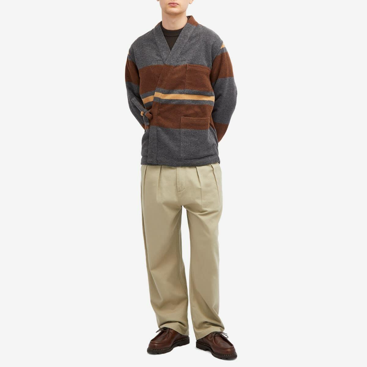 Universal Works Men's Blanket Wool Kyoto Work Jacket in Charcoal Stripe