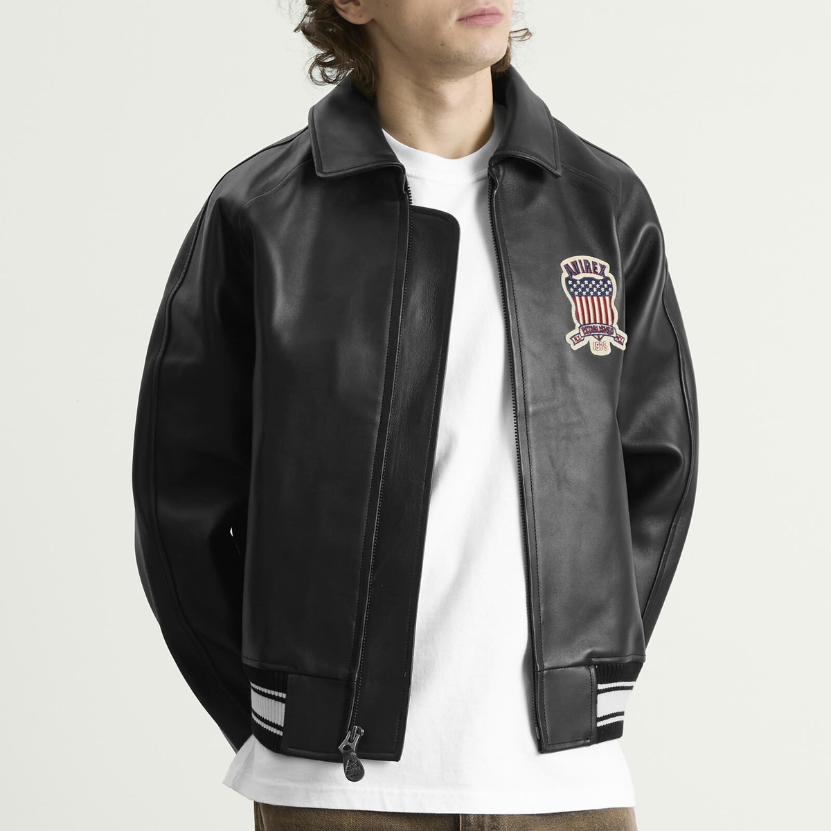 Avirex Men's Icon Leather Jacket in Jet Black