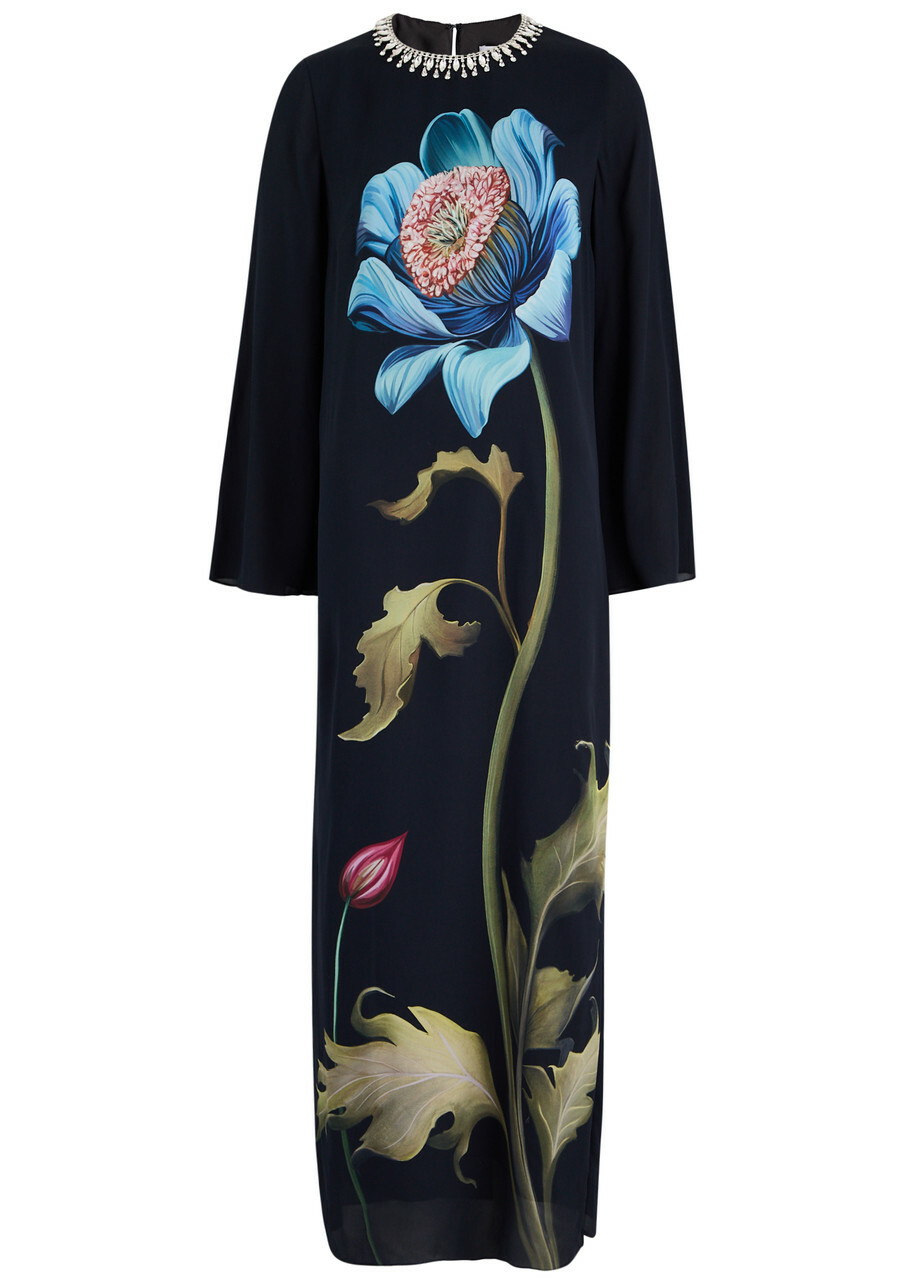 Borgo DE Nor Capucine Floral-print Embellished Maxi Dress Black
