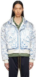 Rhude SSENSE Exclusive Off-White & Blue Tile Bomber Jacket