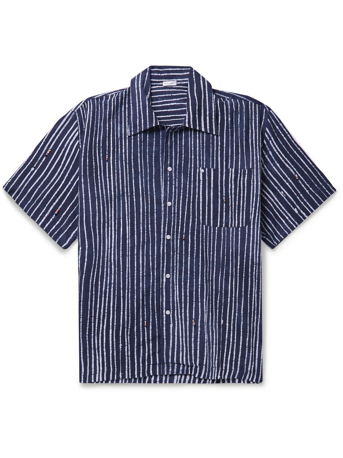Photo: Post-Imperial - Striped Beaded Indigo-Dyed Cotton Shirt - Blue