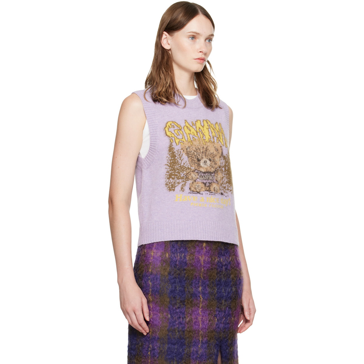 GANNI Purple Forest Teddy Sweater Vest
