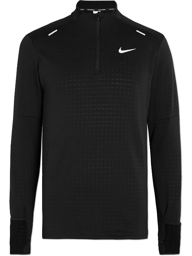 Photo: Nike Running - Repel Fleece-Trimmed Therma-FIT Half-Zip Running Top - Black