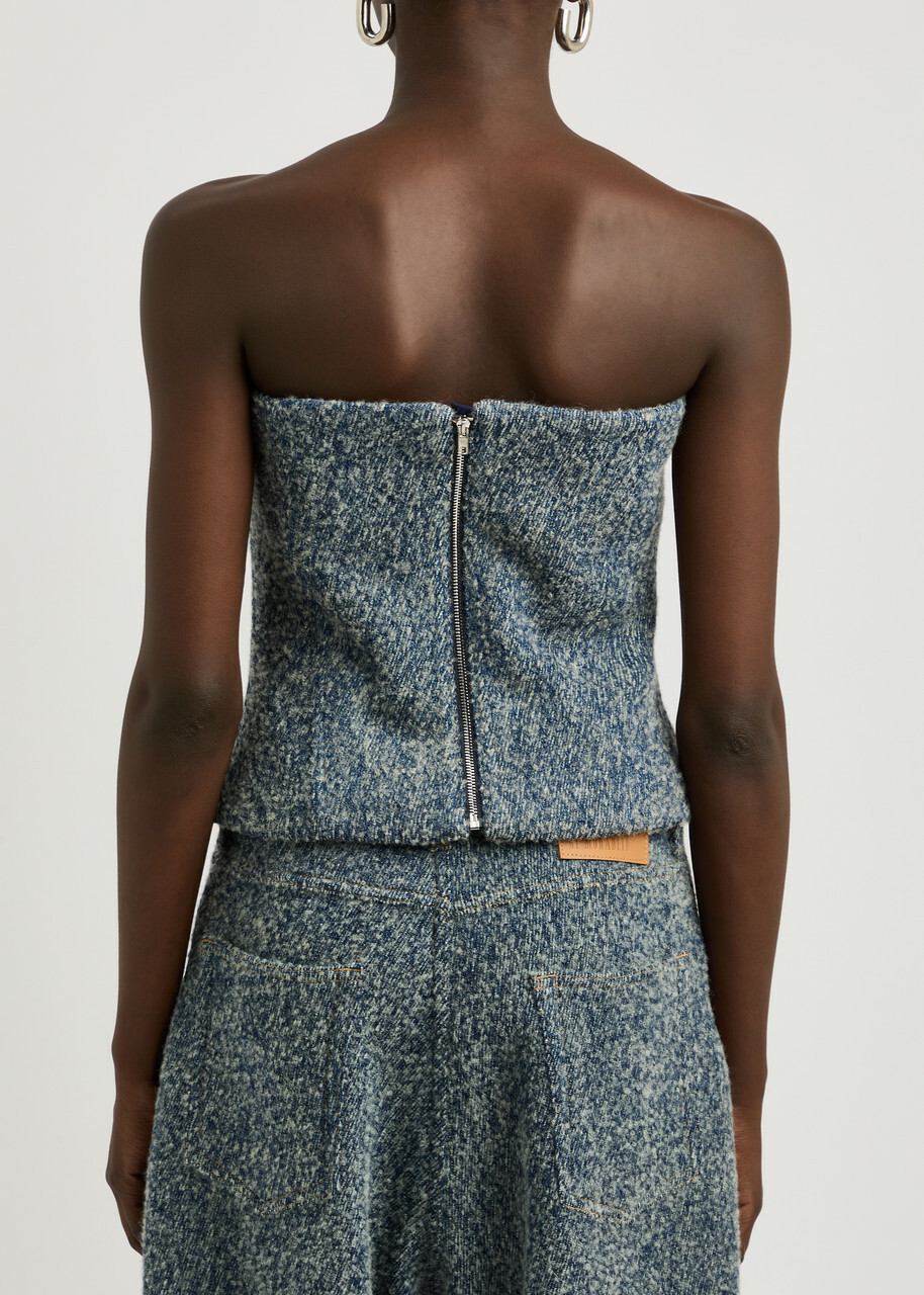 Giuseppe DI Morabito Strapless Bouclé Denim top Blue