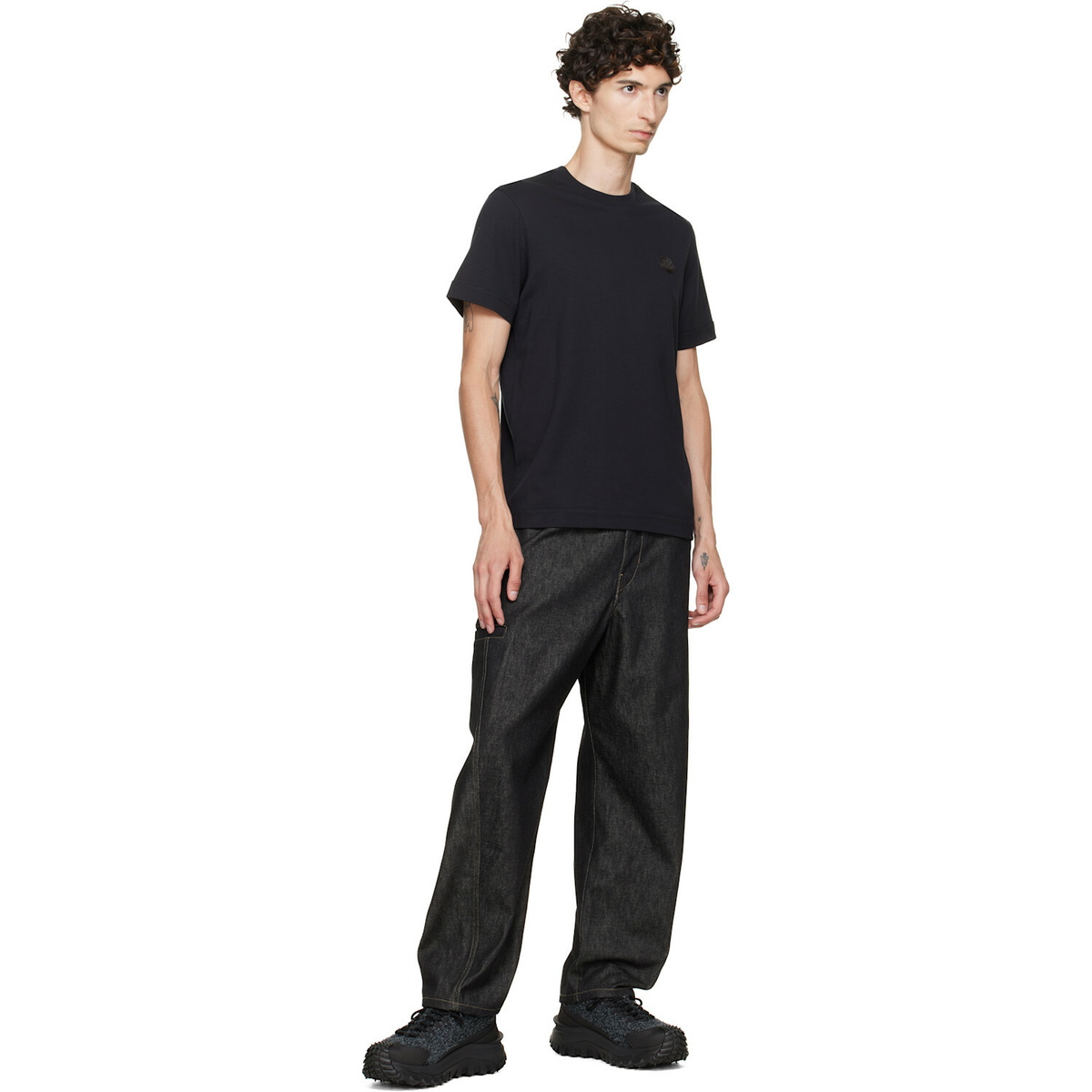 Moncler Navy Double Leather Logo T-shirt