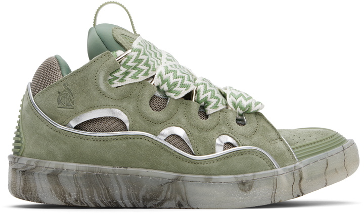 Photo: Lanvin Khaki Leather Curb Marbled Sole Sneakers