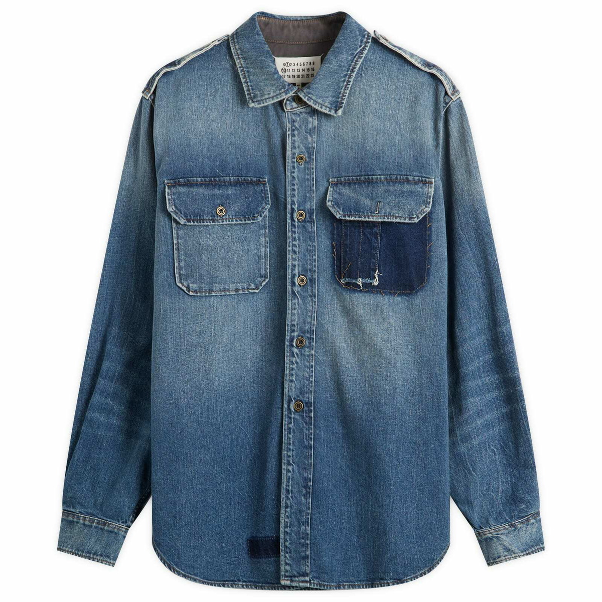 Maison Margiela Men's Denim Western Shirt in Blue Green Maison