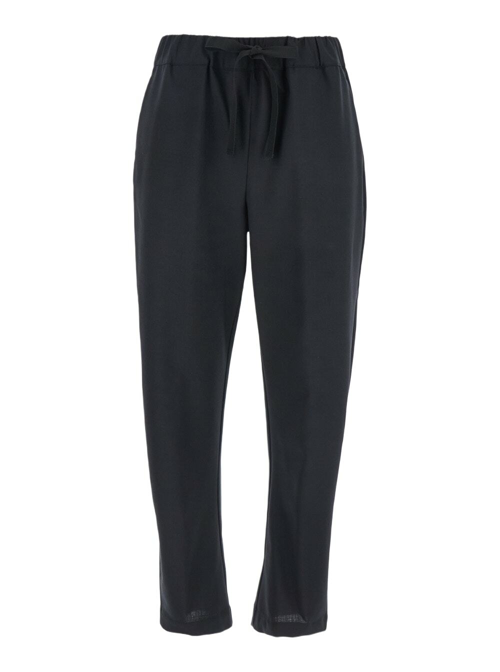 SEMICOUTURE buddy Black Cropped Pants With Drawstring Waist In Cotton Woman