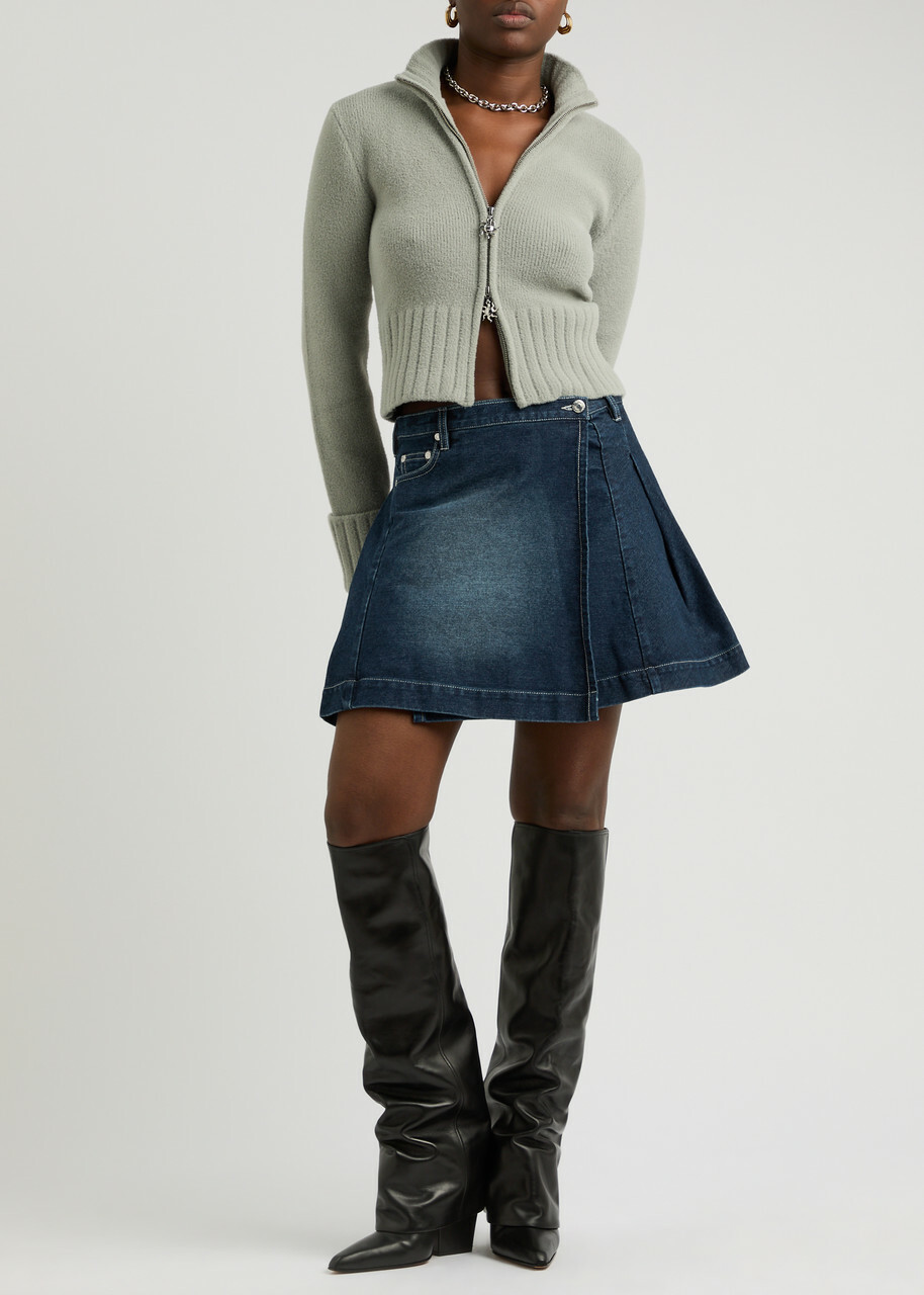 House OF Sunny Pleated Denim Mini Wrap Skirt