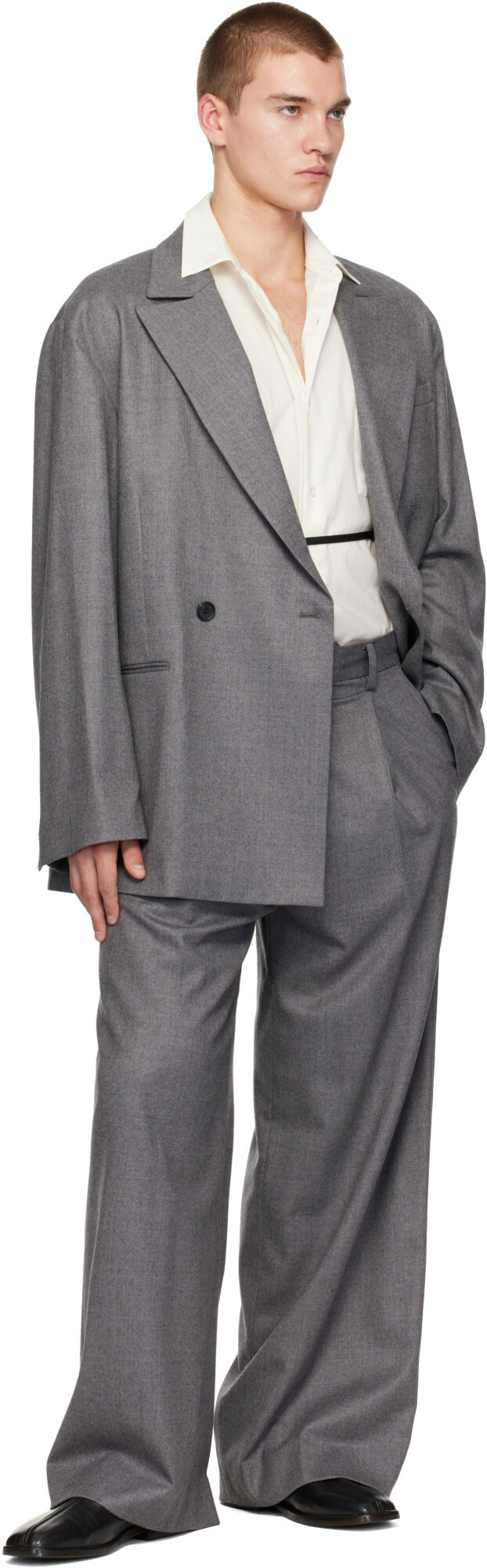 ssstein Gray Wool Flannel Extra Wide Trousers