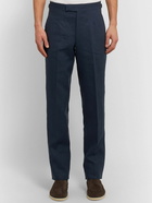 Anderson & Sheppard - Slim-Fit Pleated Linen Trousers - Blue