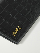 SAINT LAURENT - Logo-Appliquéd Croc-Effect Leather Billfold Wallet