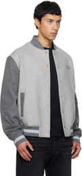 Balmain Gray Wool & Cashmere Varsity Bomber Jacket