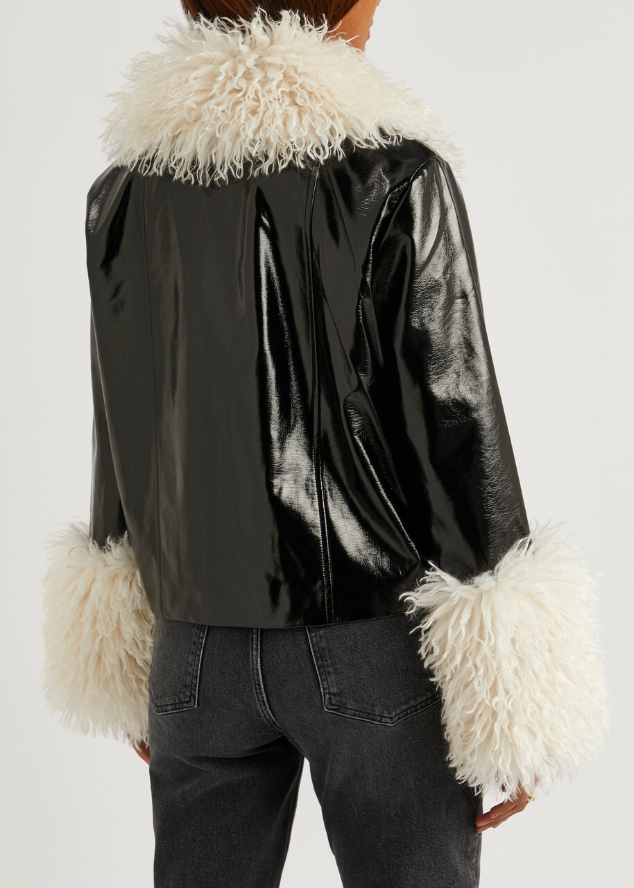 Kitri Bonnie Faux Shearling-trimmed Vinyl Jacket Black