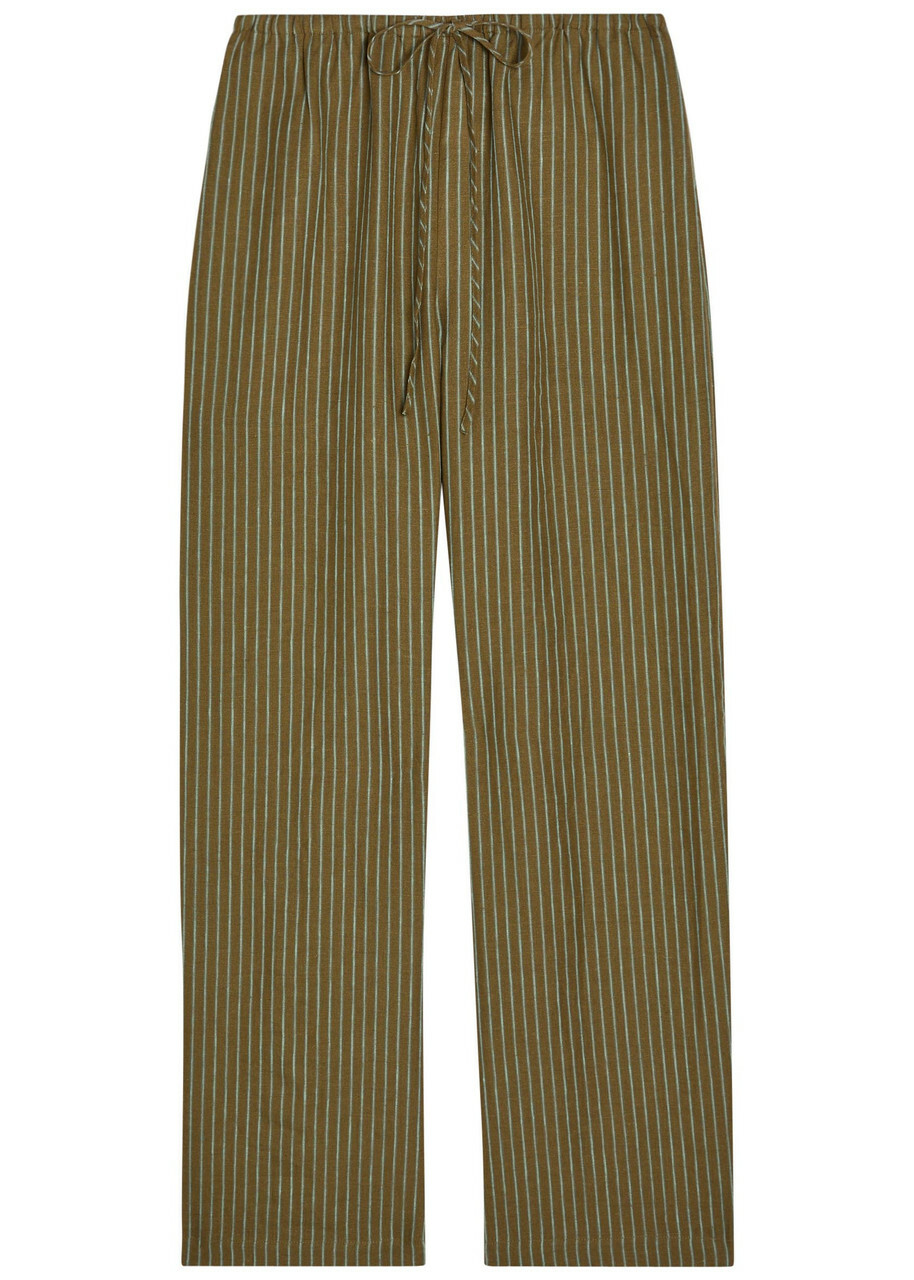 Staud Mateo Striped Linen Trousers Green