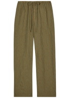 Staud Mateo Striped Linen Trousers Green