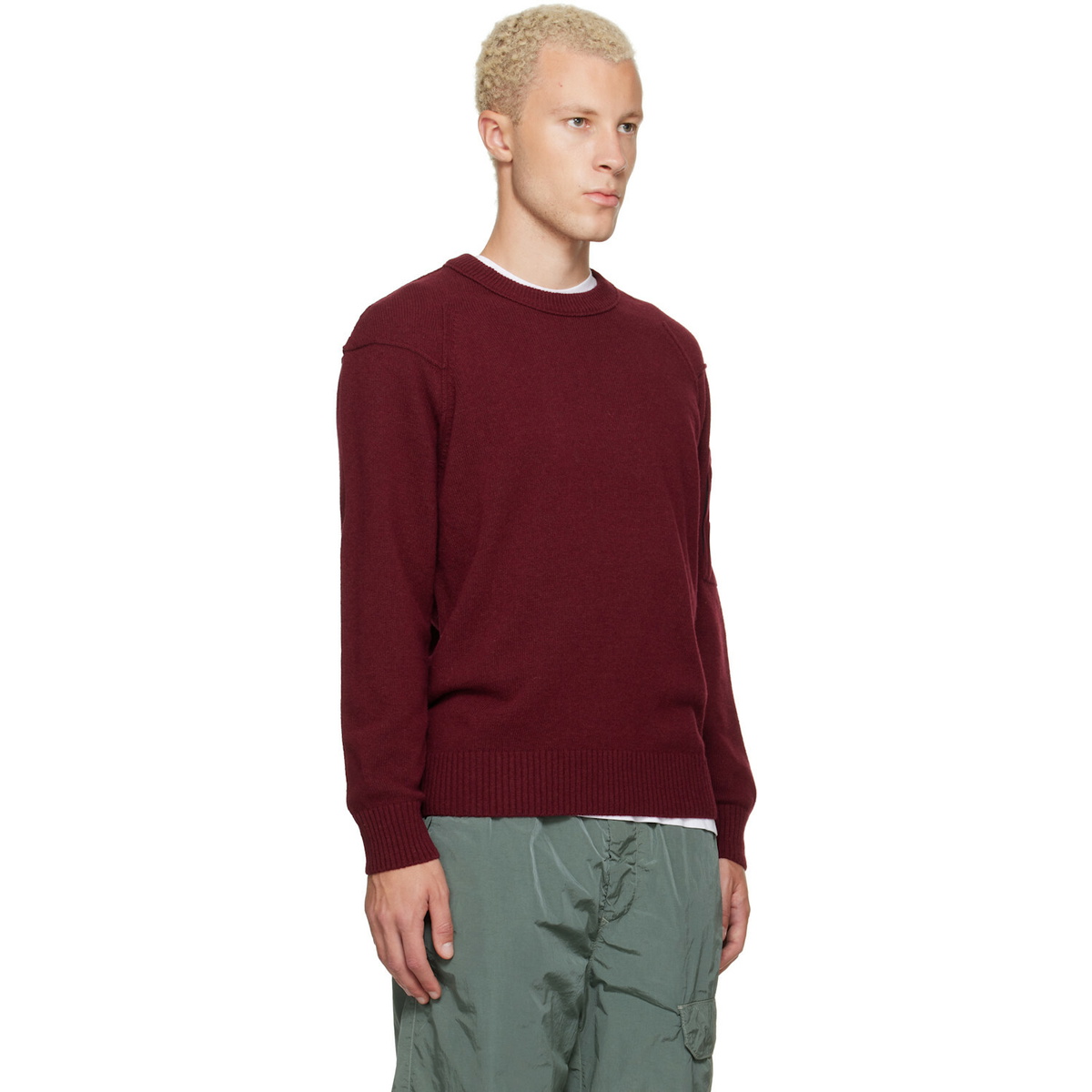 C.P. Company Burgundy Lambswool Lens Crewneck Contrast Sweater