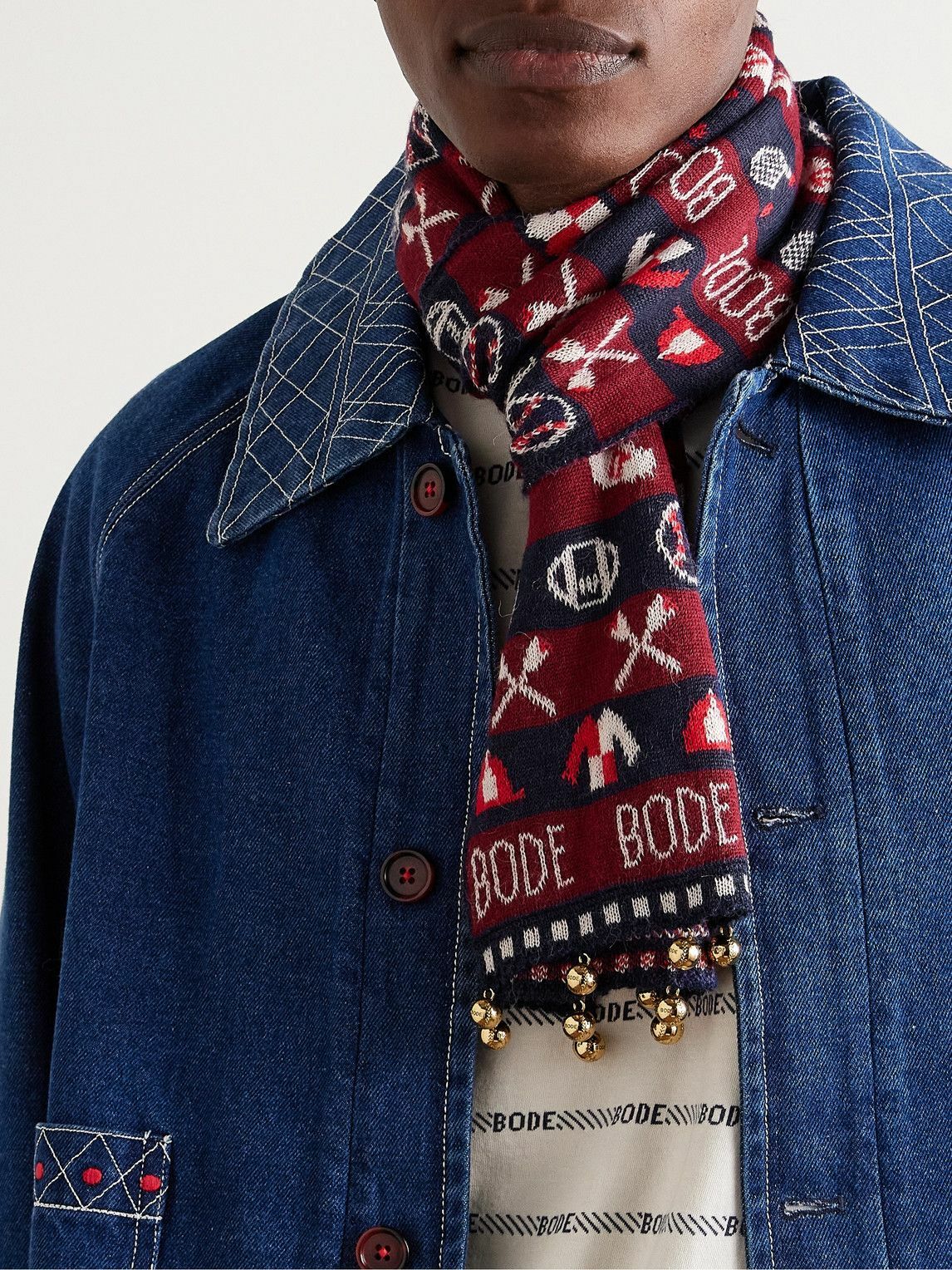 BODE - Embellished Jacquard-Knit Baby Alpaca Scarf