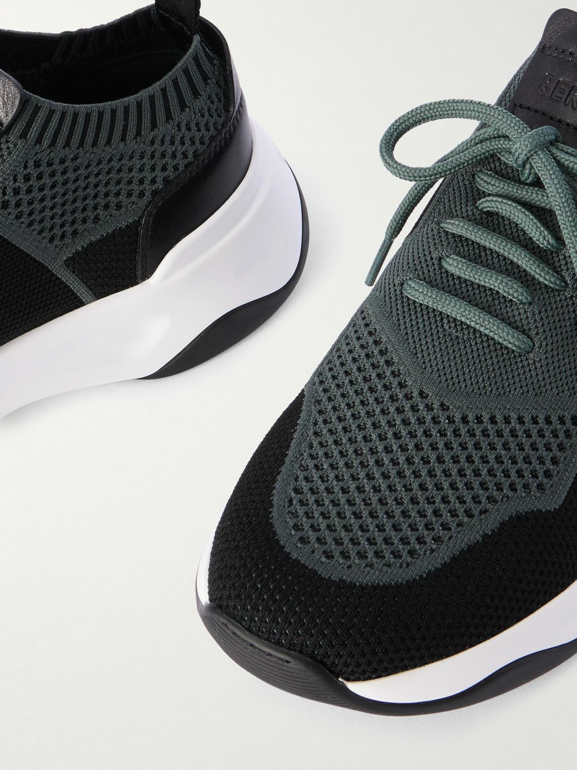 Berluti - Shadow Leather-Trimmed Stretch-Knit Sneakers - Black