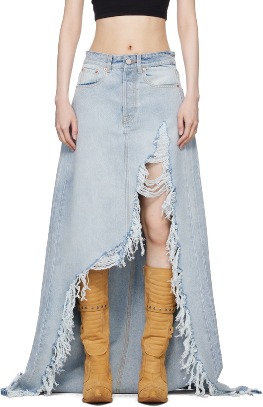 Photo: VETEMENTS Blue Destroyed Denim Maxi Skirt
