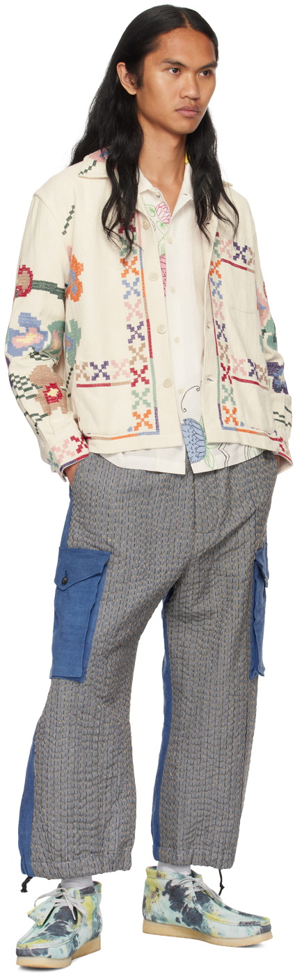 By Walid Blue Combat Trousers