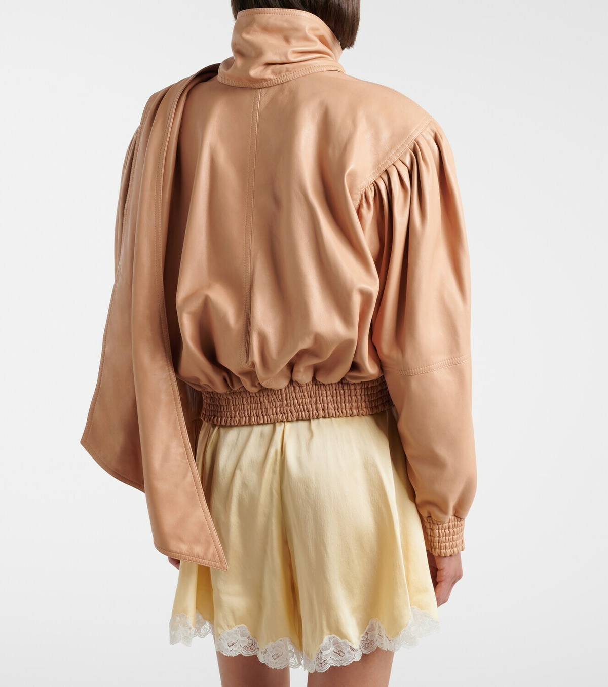 Chloé Scarf-detail cropped leather jacket