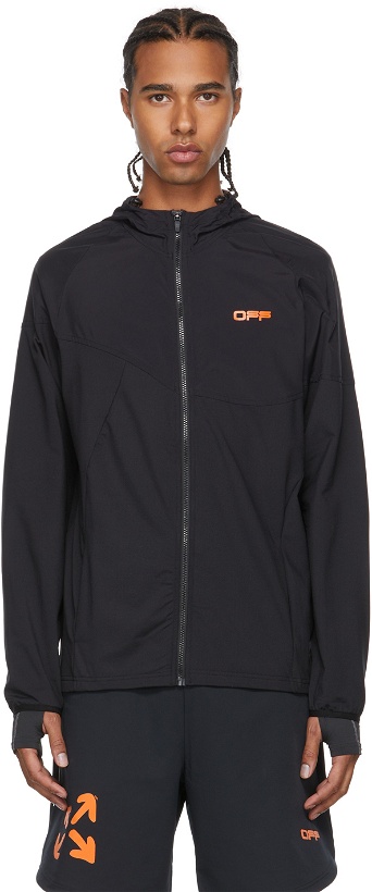 Photo: Off-White Black & Orange Active Logo Stretch Zip Up Running Jacket