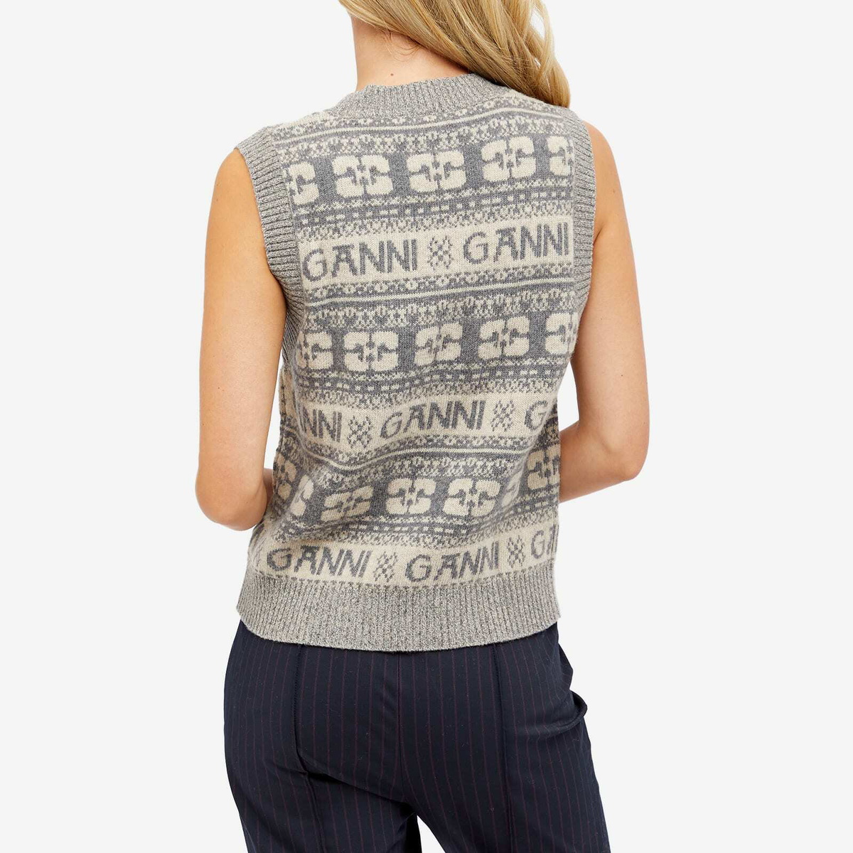 Ganni Grey Logo Wool Mix Vest